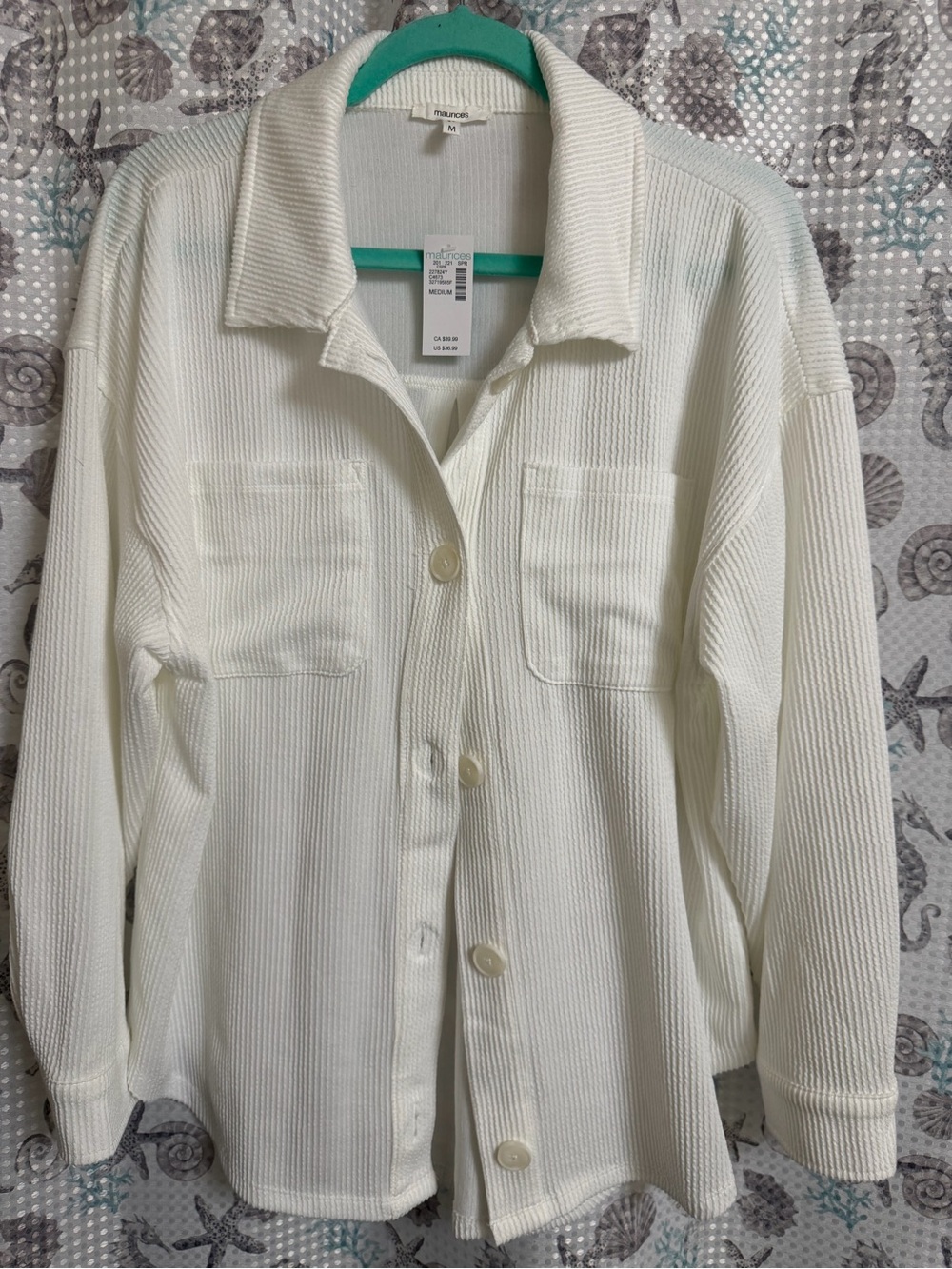 Maurices Cream Ribbed Button-Front Shirt Jacket